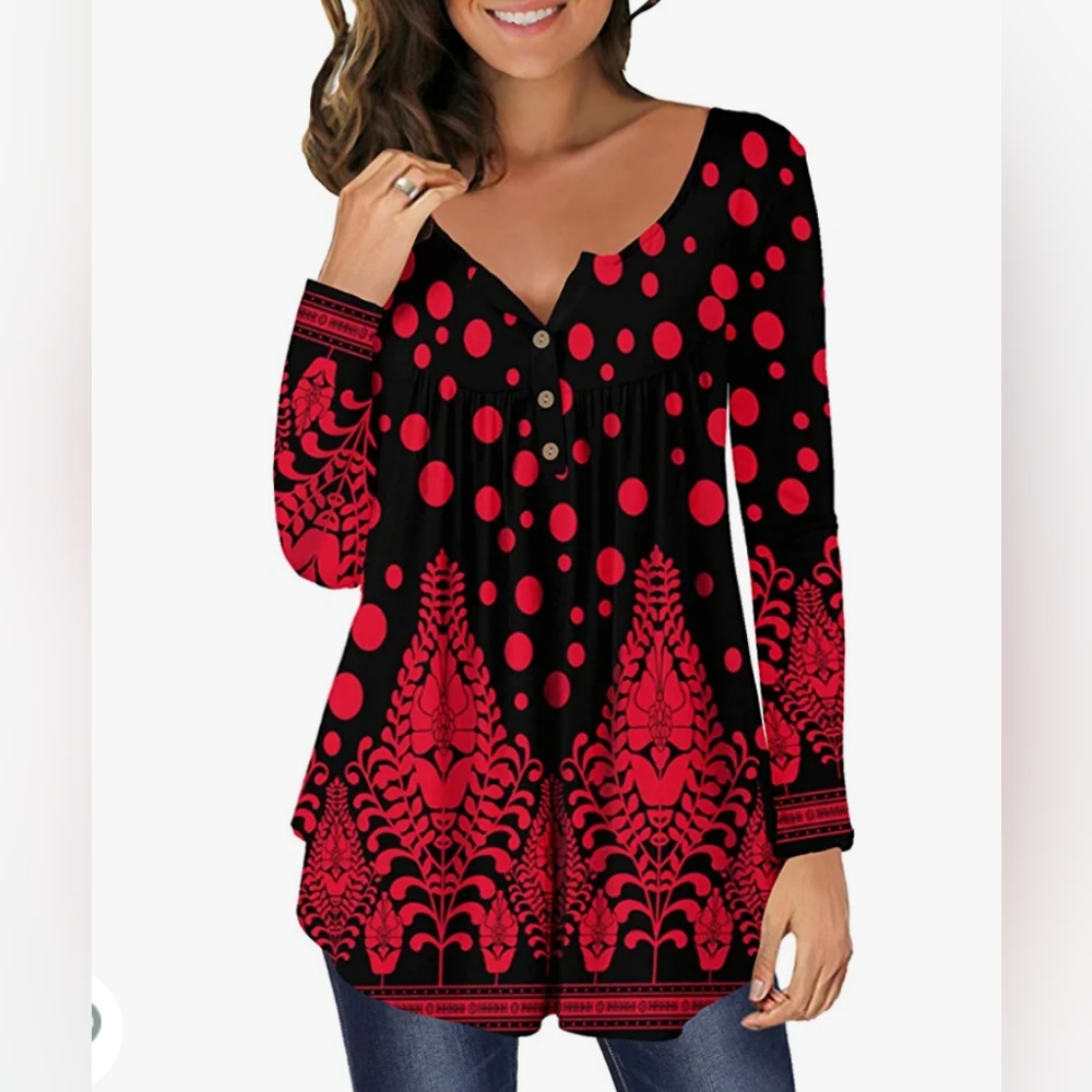 MODARANI Ruffle fit Flare Tunic Blouse. Model pics for show only! NWOT